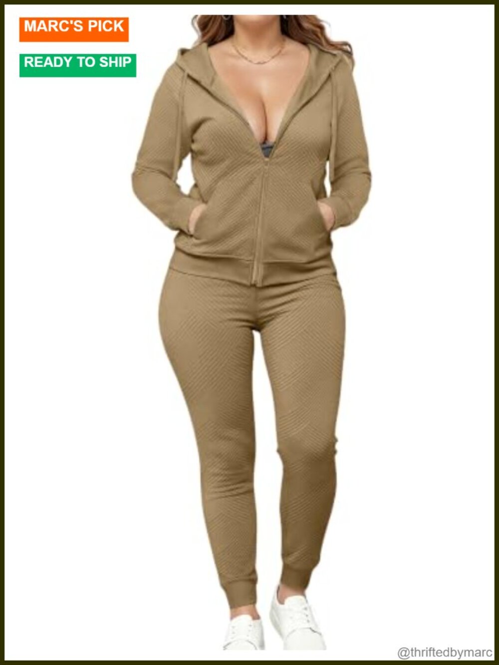 Women's 2 Piece Zip Hooded Sweatsuit Lounge Set Joggers